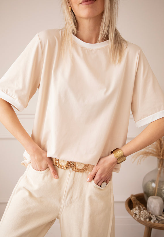 Sadie Contrast Beige/White - T-Shirt