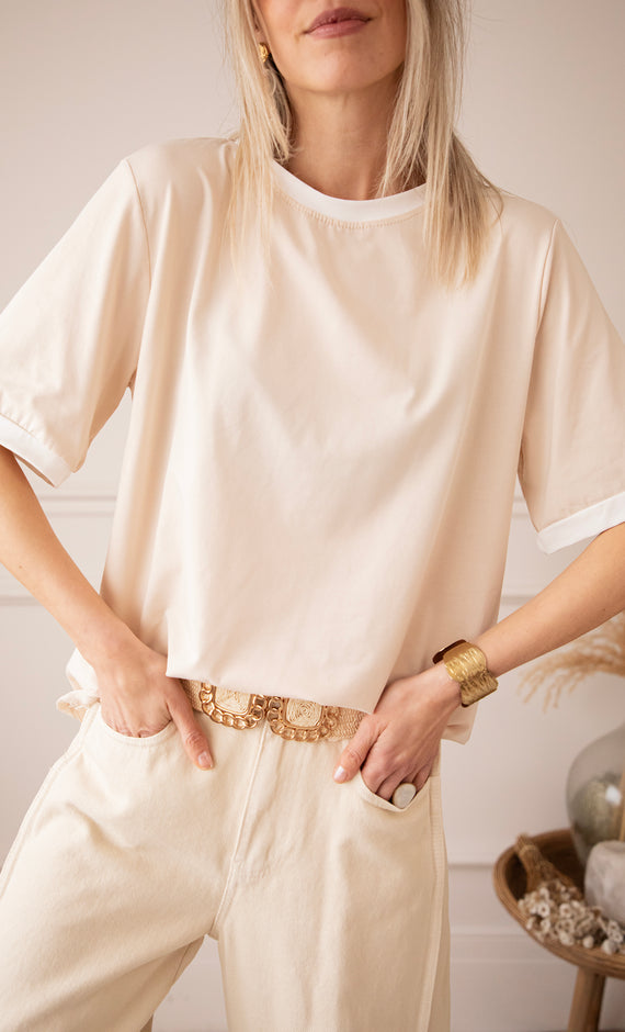 Sadie Contrast Beige/White - T-Shirt