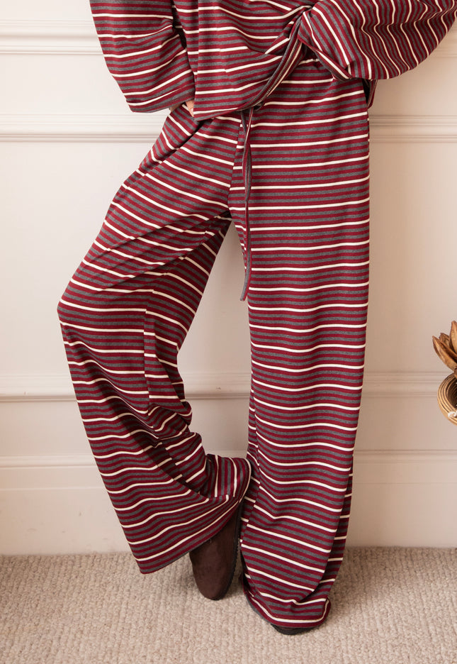 Sally Stripe Burgundy/Grey - Broek