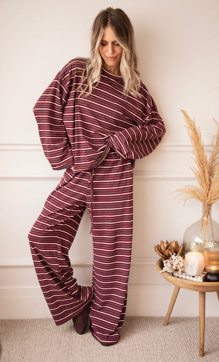 Sally Stripe Burgundy/Grey - Broek