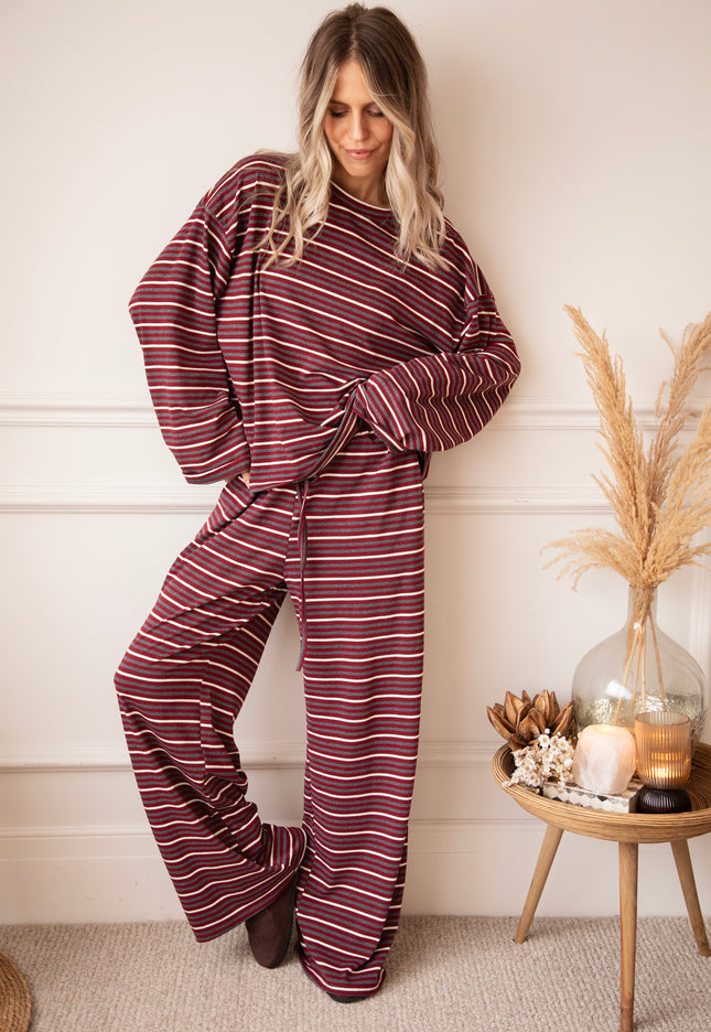 Sally Stripe Burgundy/Grey - Broek