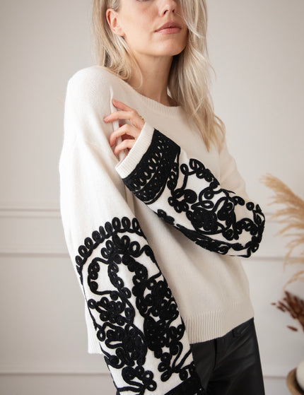 Loopy Sleeves Beige/Black - Trui