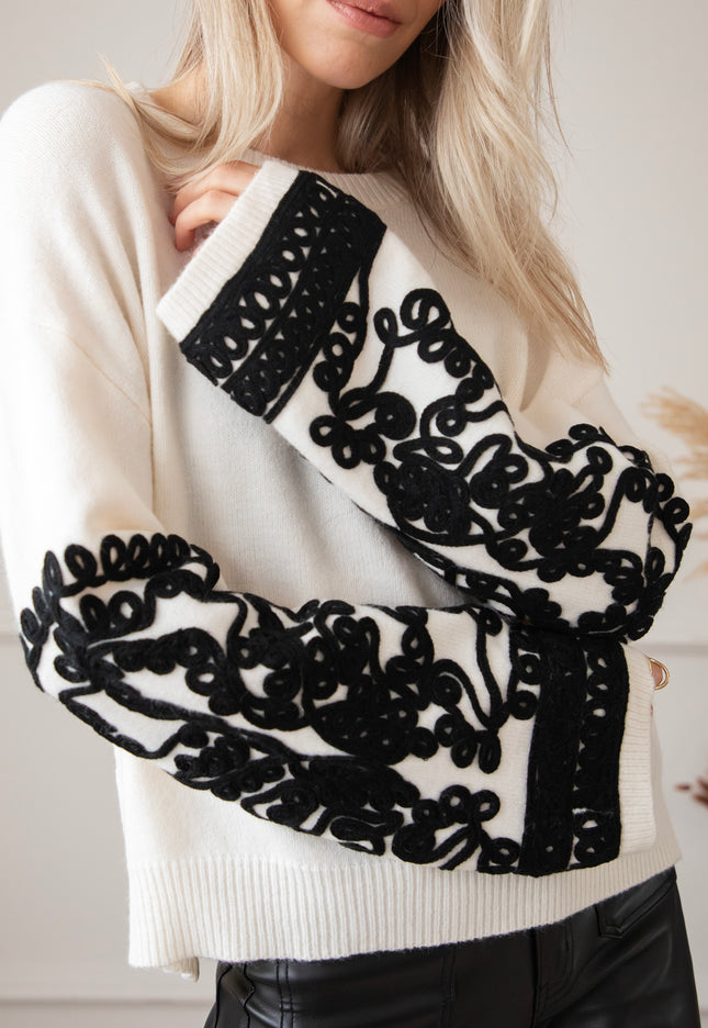 Loopy Sleeves Beige/Black - Trui