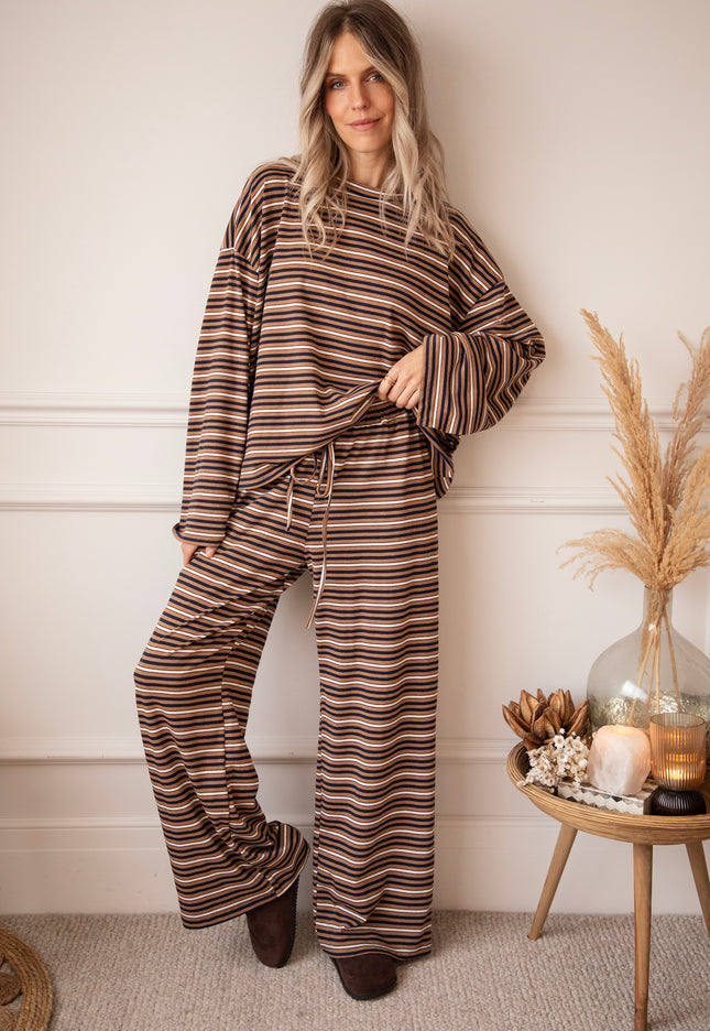 Sally Stripe Camel/Navy - Broek