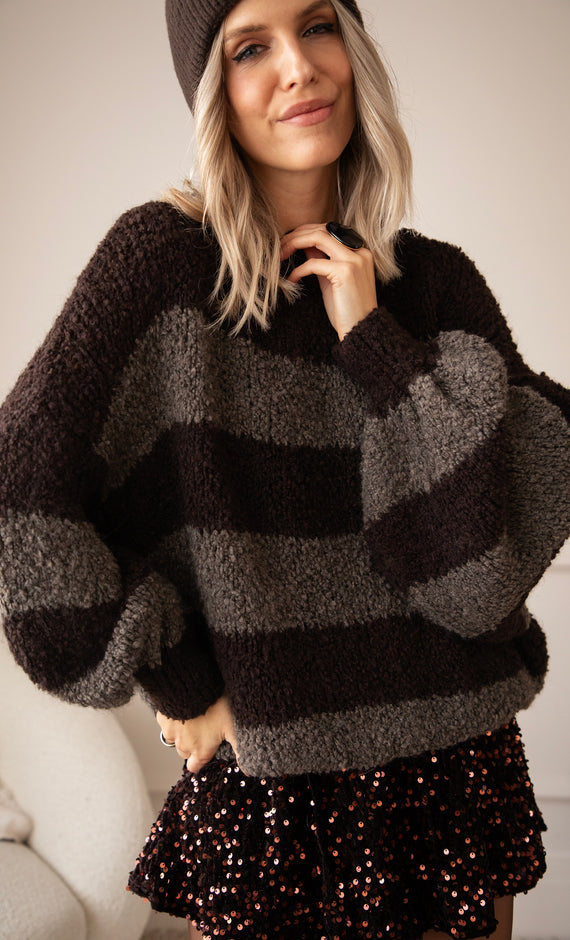 Pullover - Sabrina Stripes - Dunkelbraun