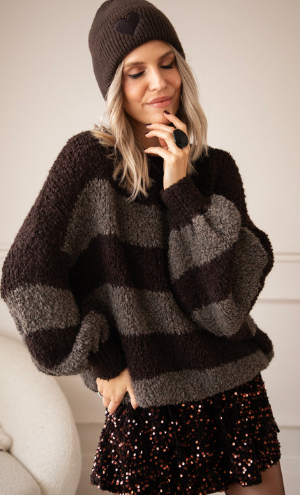Pullover - Sabrina Stripes - Dunkelbraun