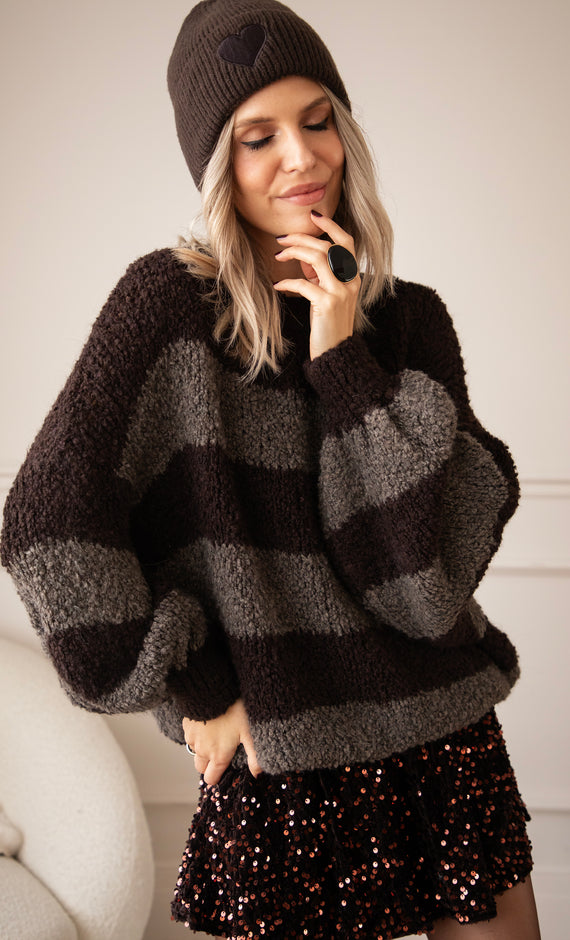 Pullover - Sabrina Stripes - Dunkelbraun