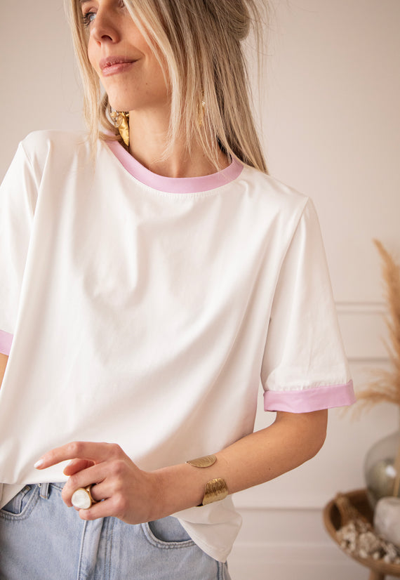 Sadie Contrast White/Lila - T-Shirt