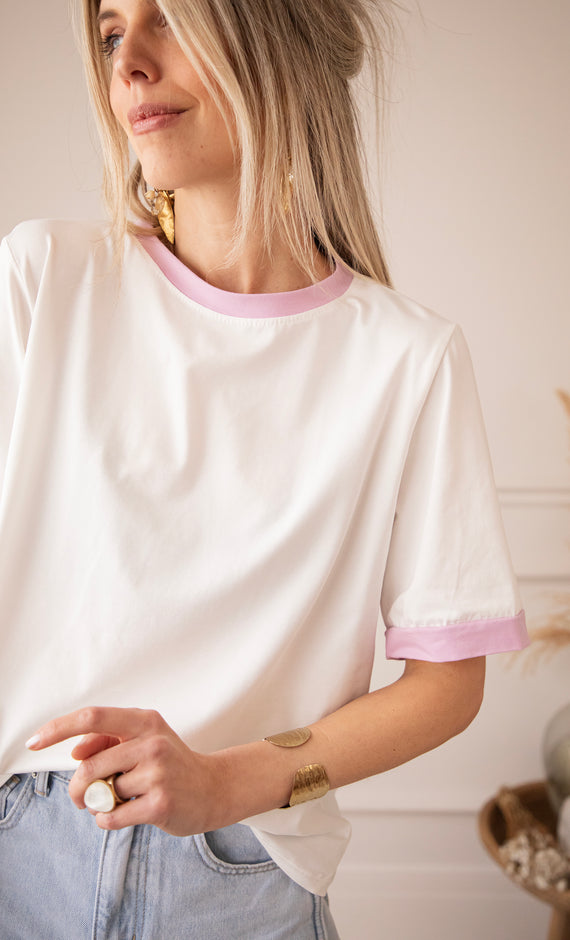 Sadie Contrast White/Lila - T-Shirt