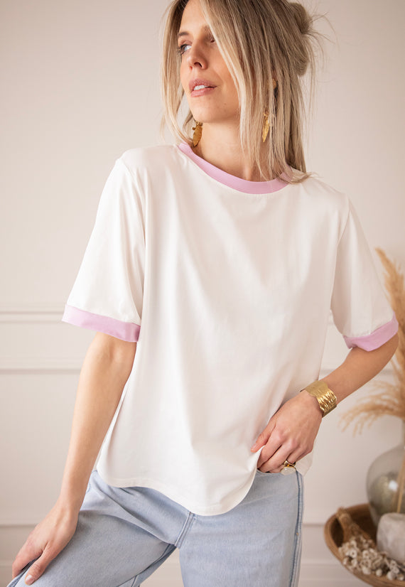 Sadie Contrast White/Lila - T-Shirt