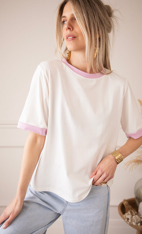 Sadie Contrast White/Lila - T-Shirt