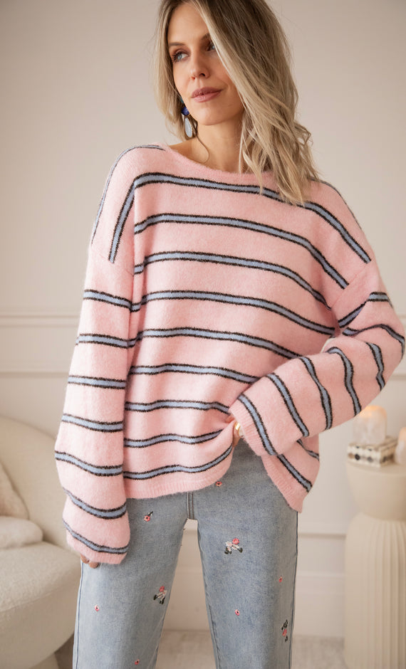 Back To Stripes Baby Pink/Soft Blue - Trui