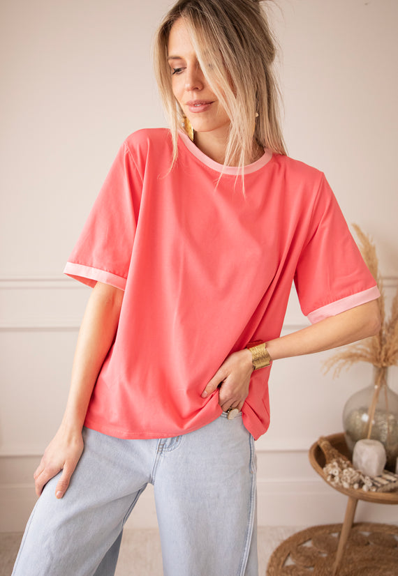 Sadie Contrast Coral/Baby Pink - T-Shirt