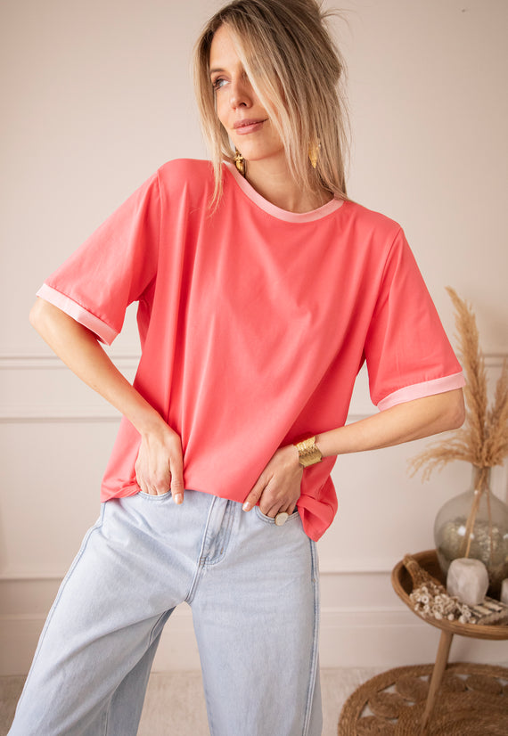 Sadie Contrast Coral/Baby Pink - T-Shirt