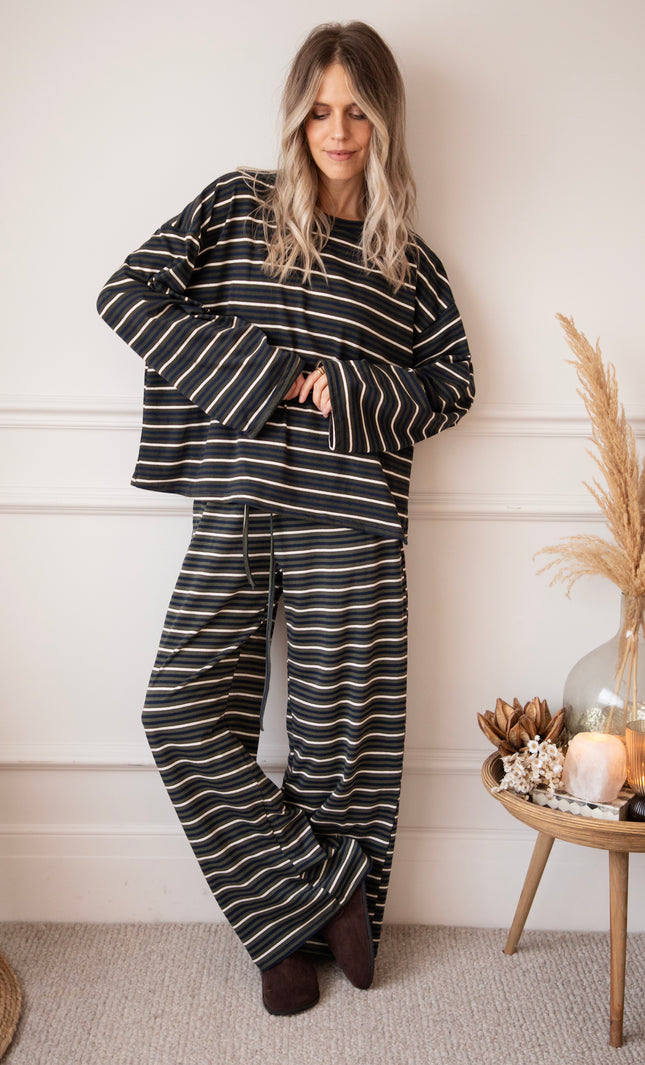 Sally Stripe Kaki/Navy - Broek