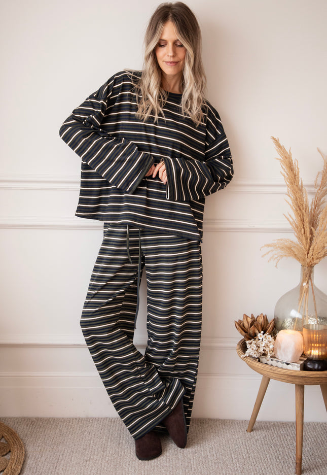 Sally Stripe Kaki/Navy - Broek