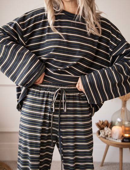 Sally Stripe Kaki/Navy - Broek