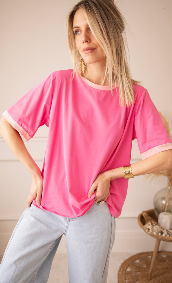 Sadie Contrast Pink/Baby Pink - T-Shirt