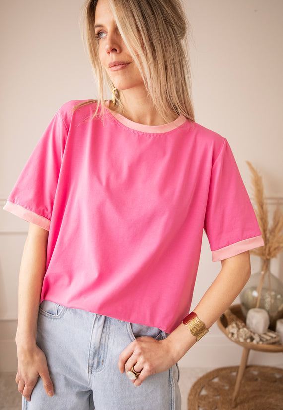 Sadie Contrast Pink/Baby Pink - T-Shirt