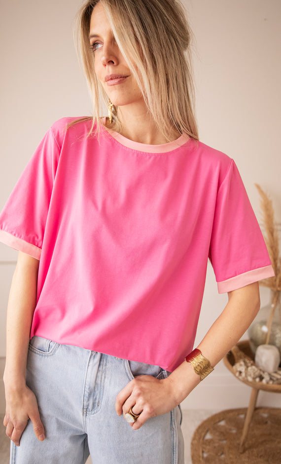 Sadie Contrast Pink/Baby Pink - T-Shirt