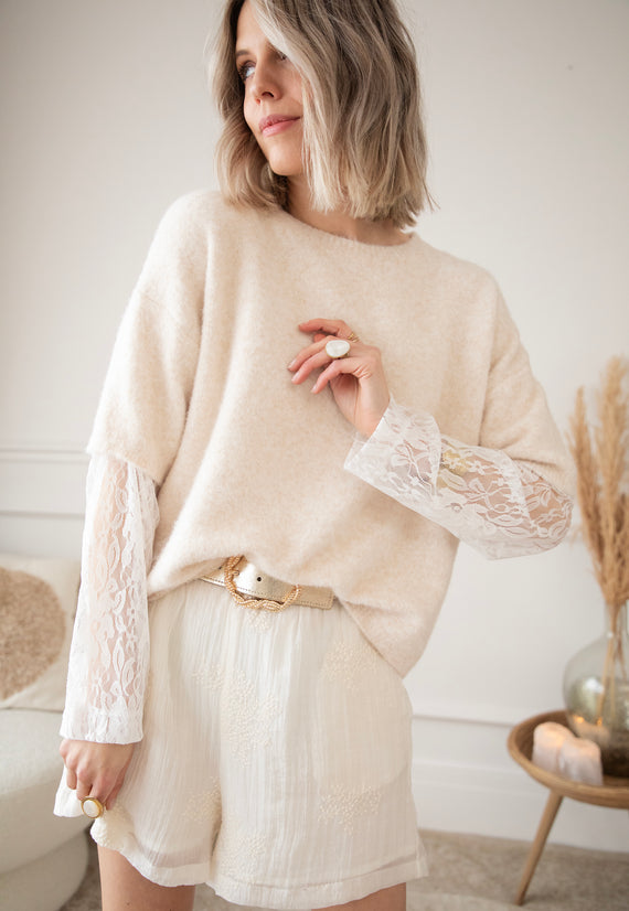 Lina Lace Knit Cream - Sweater