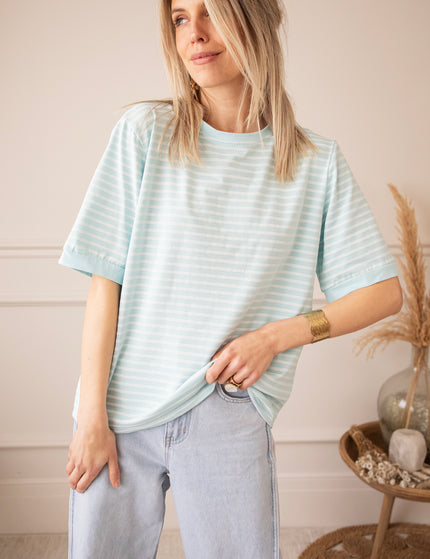 Sadie Stripe Light Blue/Beige - T-Shirt