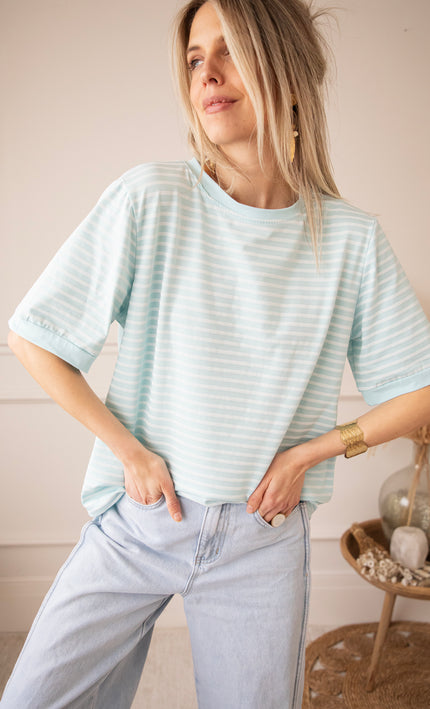 Sadie Stripe Light Blue/Beige - T-Shirt