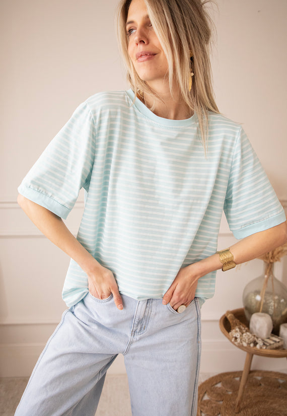 Sadie Stripe Light Blue/Beige - T-Shirt