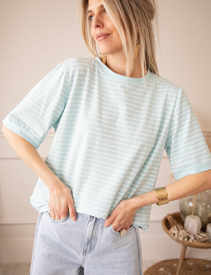 Sadie Stripe Light Blue/Beige - T-Shirt