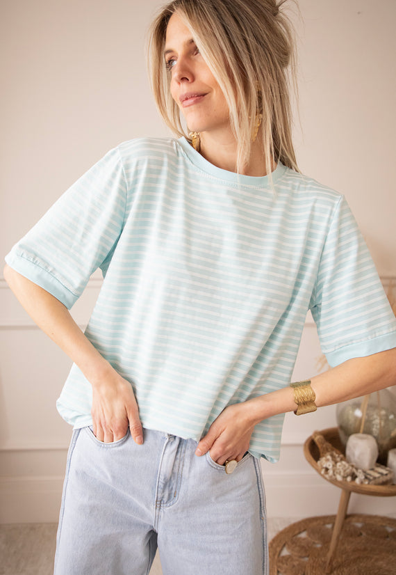 Sadie Stripe Light Blue/Beige - T-Shirt