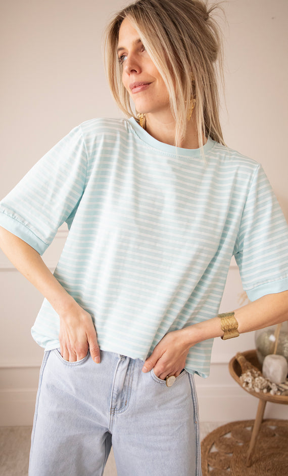 Sadie Stripe Light Blue/Beige - T-Shirt