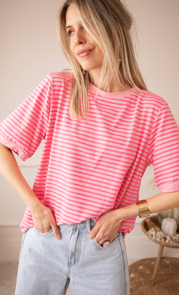Sadie Stripe Rose/Pink - T-Shirt