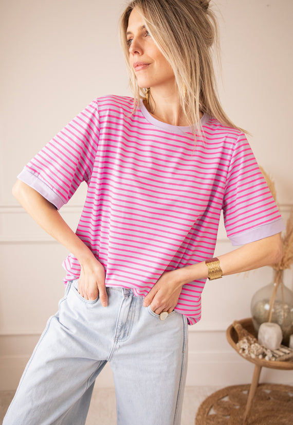 Sadie Stripe Purple/Pink - T-Shirt