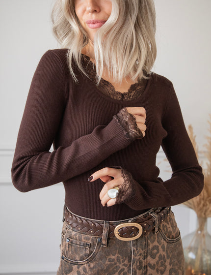 Langarmshirt - Elsie Laced - Choco