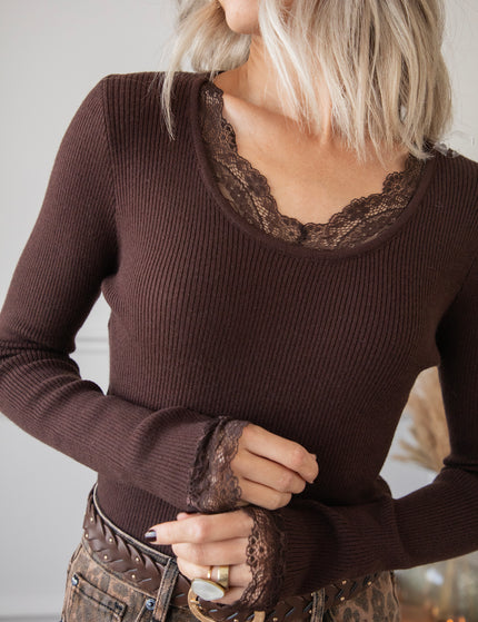 Langarmshirt - Elsie Laced - Choco