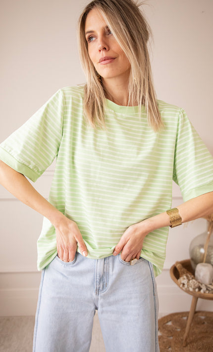 Sadie Stripe Lime/Beige - T-Shirt