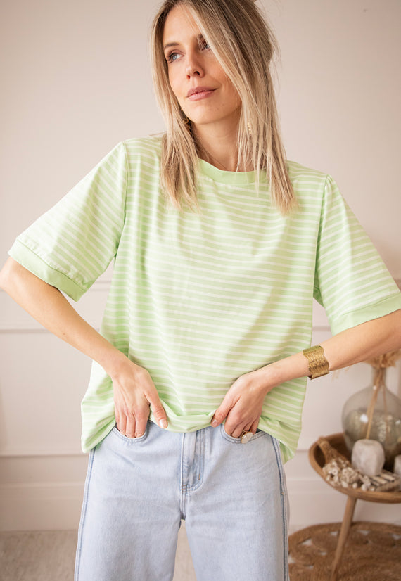 Sadie Stripe Lime/Beige - T-Shirt