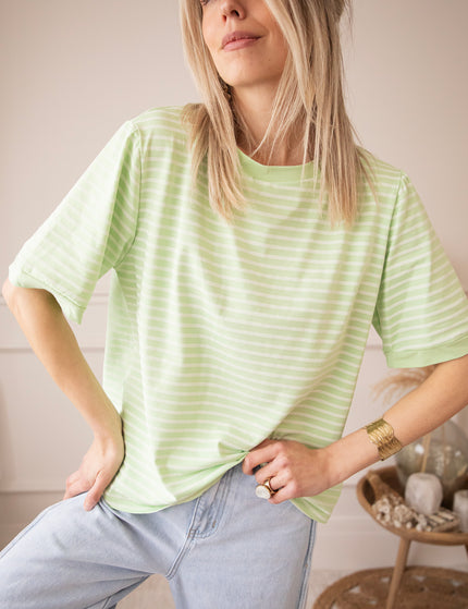 Sadie Stripe Lime/Beige - T-Shirt