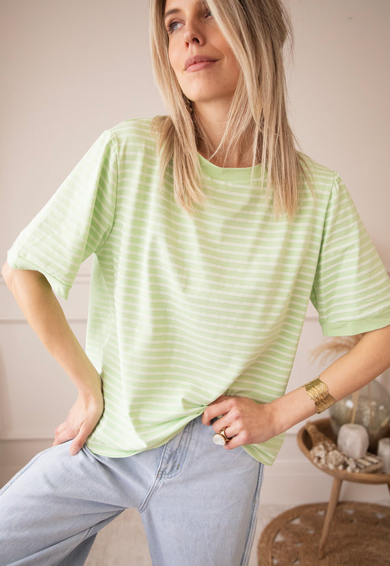 Sadie Stripe Lime/Beige - T-Shirt