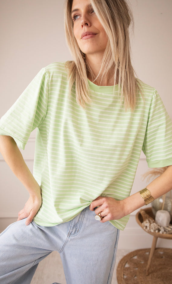 Sadie Stripe Lime/Beige - T-Shirt