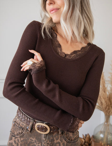 Langarmshirt - Elsie Laced - Choco