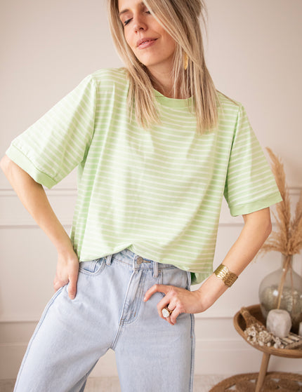 Sadie Stripe Lime/Beige - T-Shirt