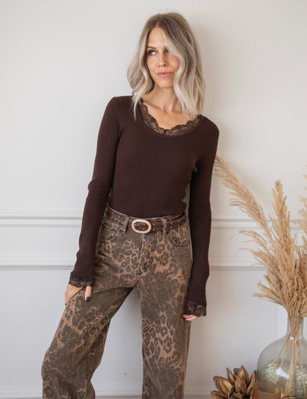 Langarmshirt - Elsie Laced - Choco