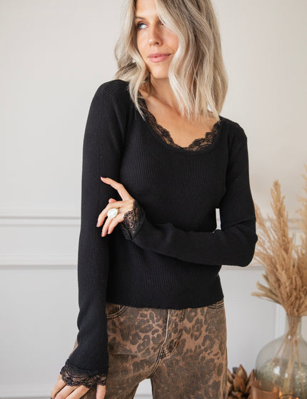 Langarmshirt - Elsie Laced - Schwarz