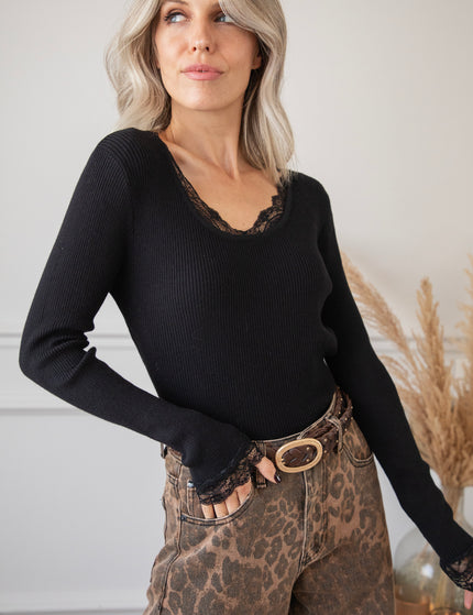 Langarmshirt - Elsie Laced - Schwarz