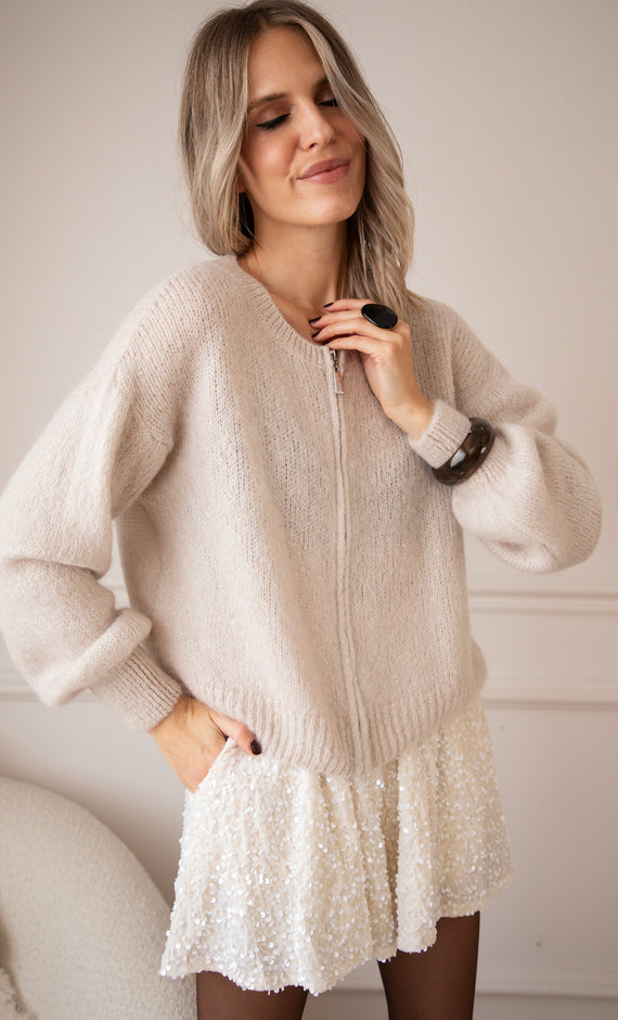 Strickjacke - Just Zip It - Cream