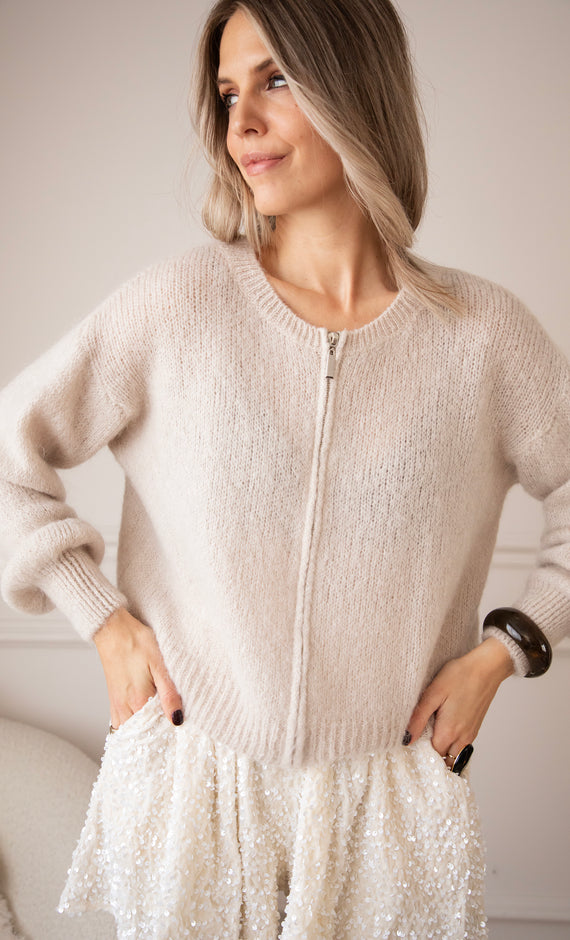 Strickjacke - Just Zip It - Cream