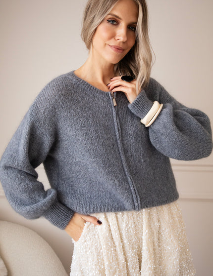 Strickjacke - Just Zip It - Dunkelgrau