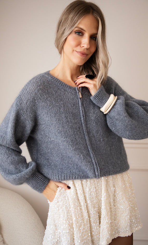 Strickjacke - Just Zip It - Dunkelgrau