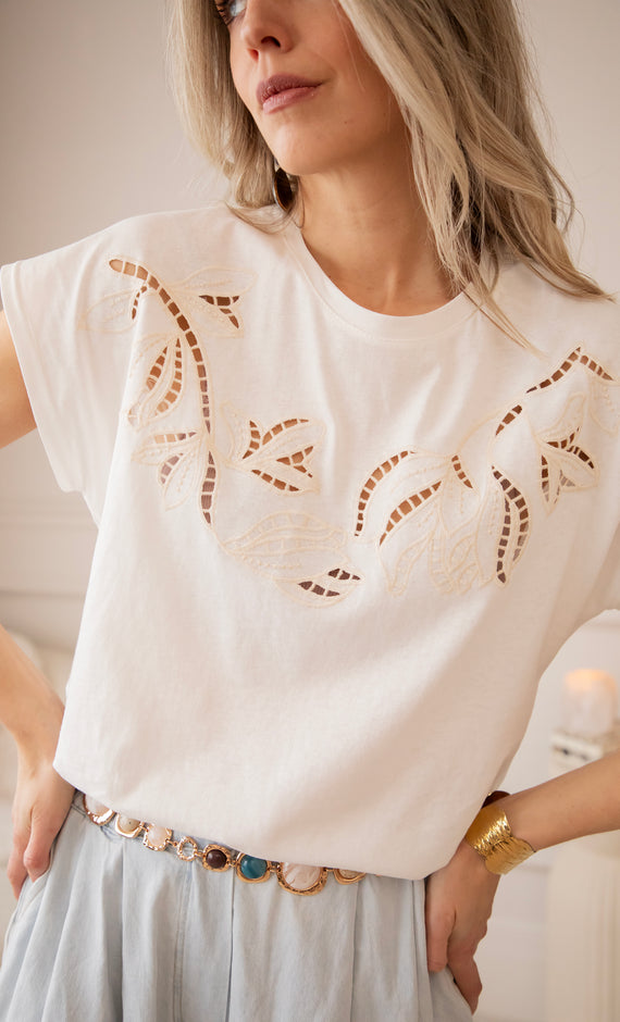 Fleur Crochet White - T-Shirt